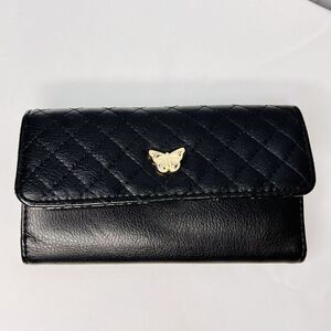 MAX STUDIO Black Gold Butterfly  Snap Trifold Wallet Quilted Design NWOT NICE B4